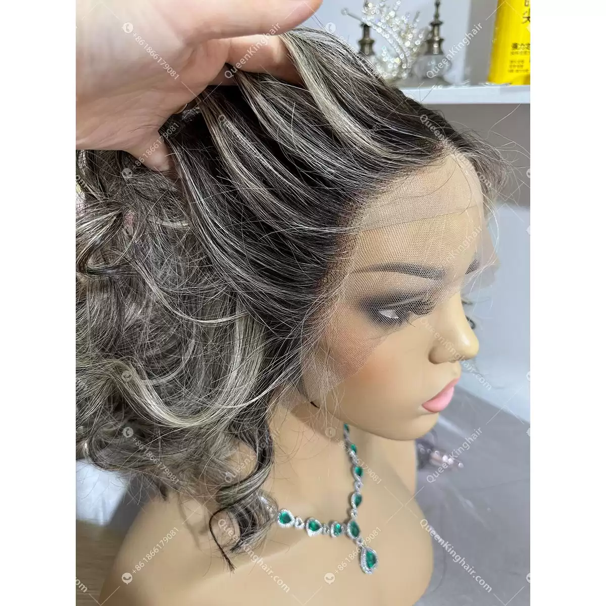 12 inches 13x4 150% density bob transparent lace salt and pepper color natural look