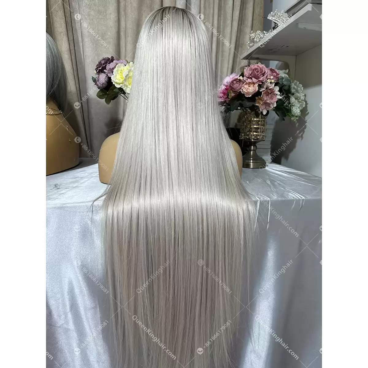 30 inches 13x6 Hd lace 200% density ombre white blonde with brown roots straight