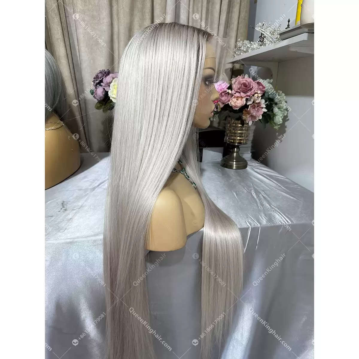 30 inches 13x6 Hd lace 200% density ombre white blonde with brown roots straight