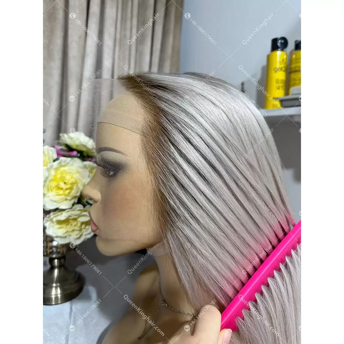 30 inches 13x6 Hd lace 200% density ombre white blonde with brown roots straight