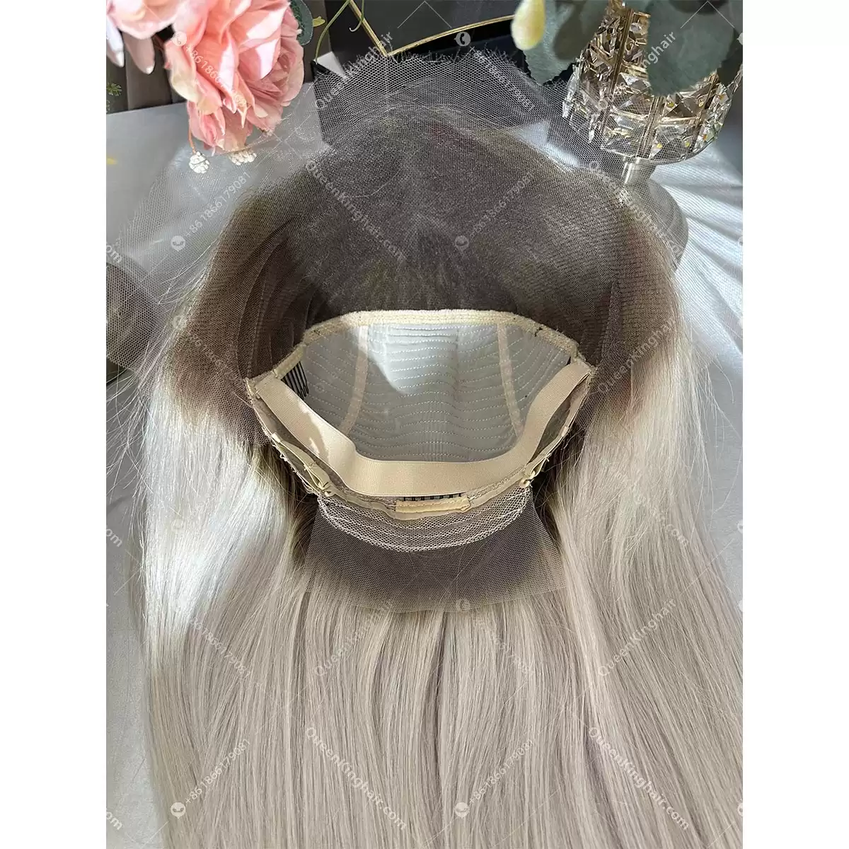 30 inches 13x6 Hd lace 200% density ombre white blonde with brown roots straight
