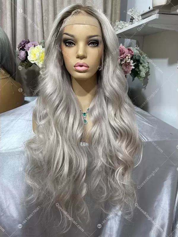 30 inches 13x6 Hd lace 200% density ombre white blonde with brown roots wavy
