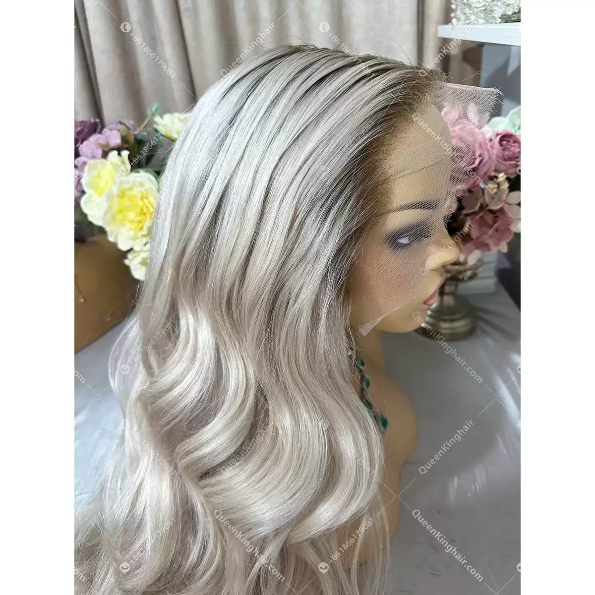 30 inches 13x6 Hd lace 200% density ombre white blonde with brown roots wavy