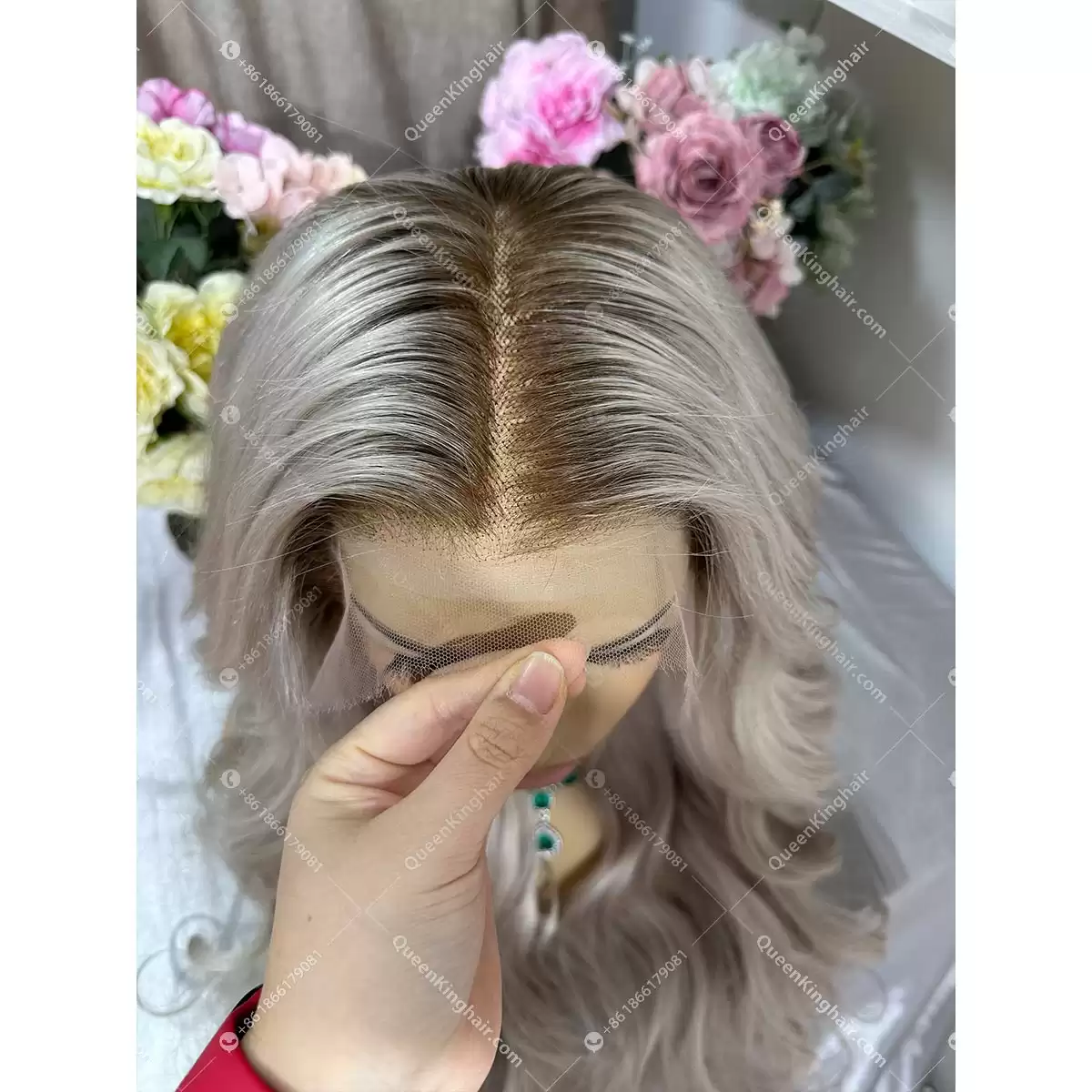 30 inches 13x6 Hd lace 200% density ombre white blonde with brown roots wavy
