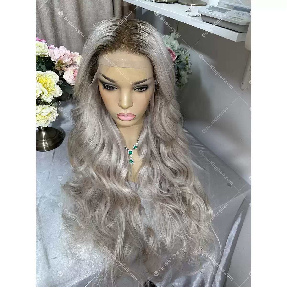 30 inches 13x6 Hd lace 200% density ombre white blonde with brown roots wavy