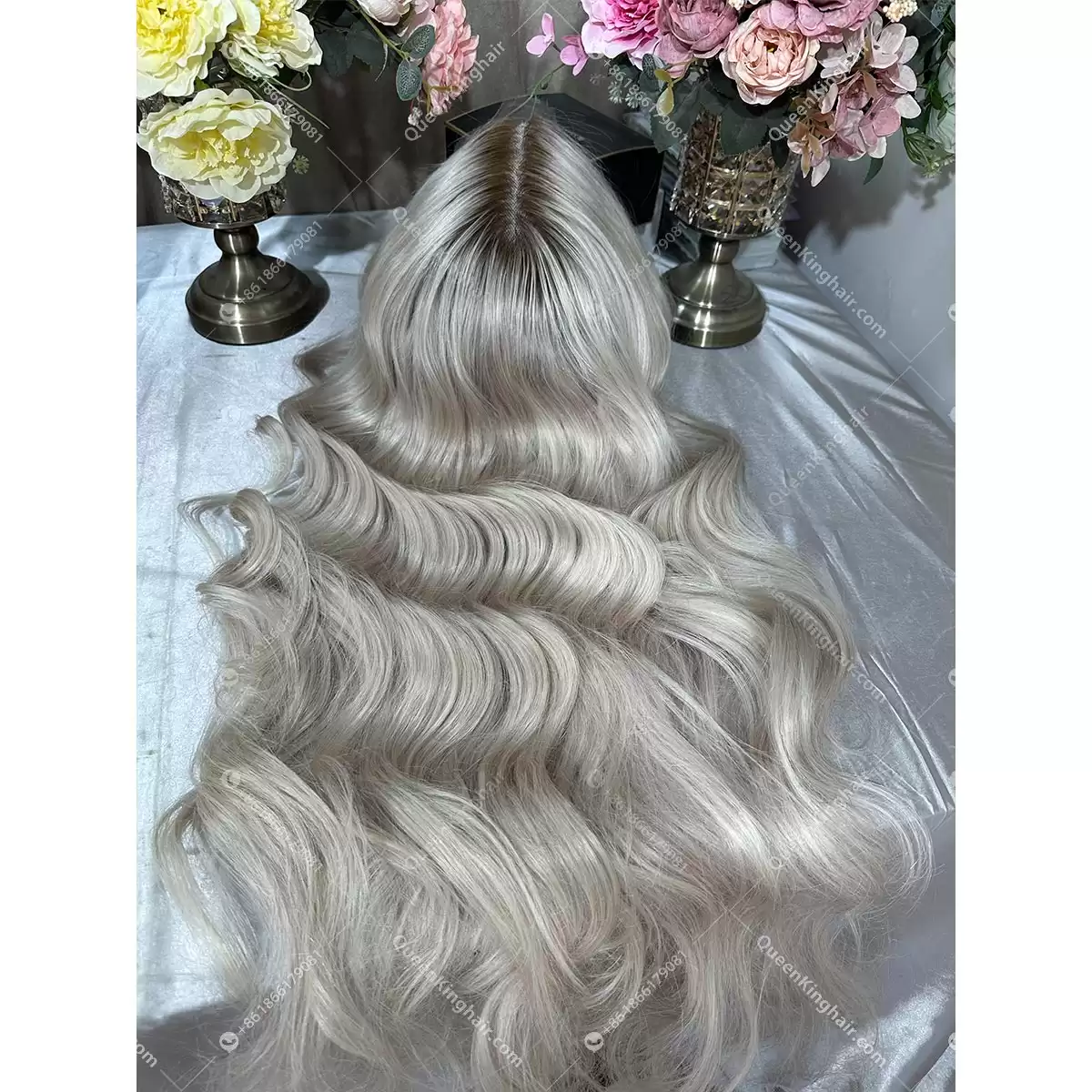 30 inches 13x6 Hd lace 200% density ombre white blonde with brown roots wavy