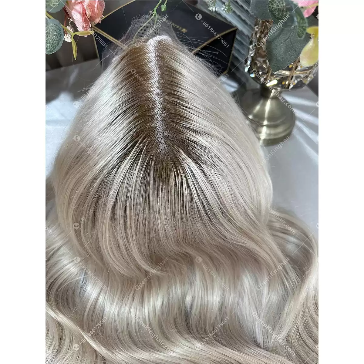 30 inches 13x6 Hd lace 200% density ombre white blonde with brown roots wavy