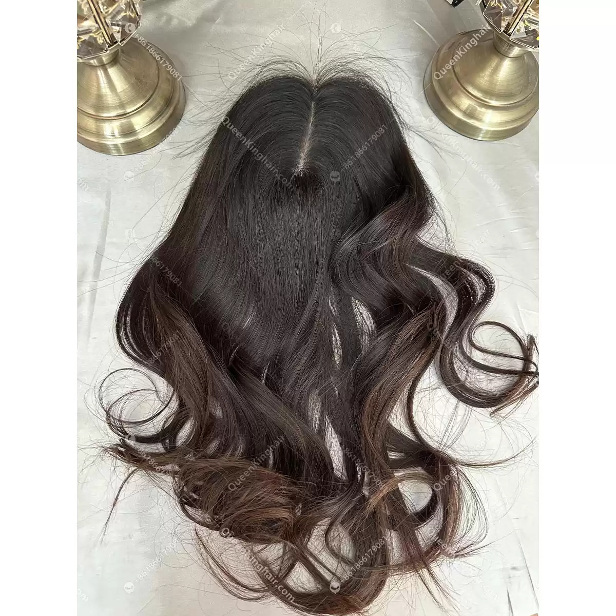 20 inches 8x8 natural ombré ashy brown with blonde lowlight European virgin hair topper with 4x4 silk base double drawn, no short hair