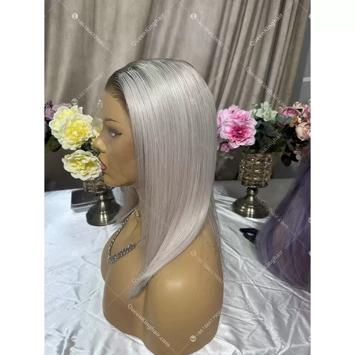 Ombré ashy blonde bob ashy brown roots 13x6 transparent lace