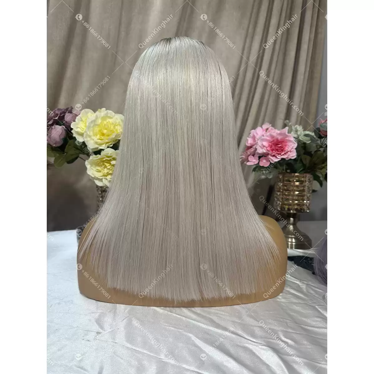 Ombré ashy blonde bob ashy brown roots 13x6 transparent lace