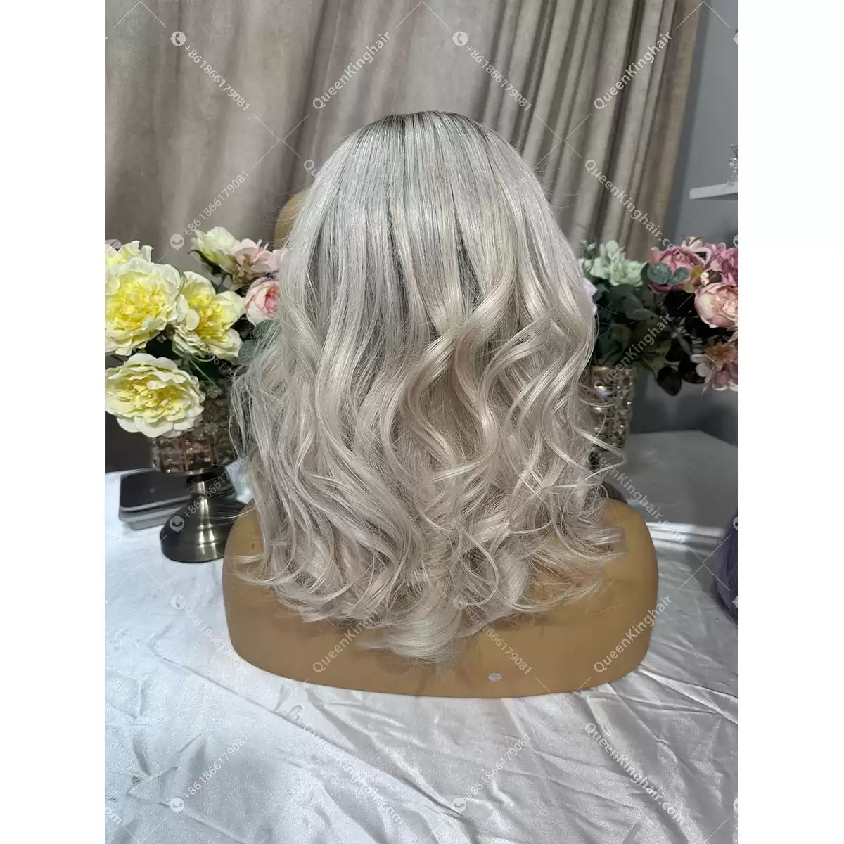 Ombré ashy blonde bob ashy brown roots 13x6 transparent lace wavy