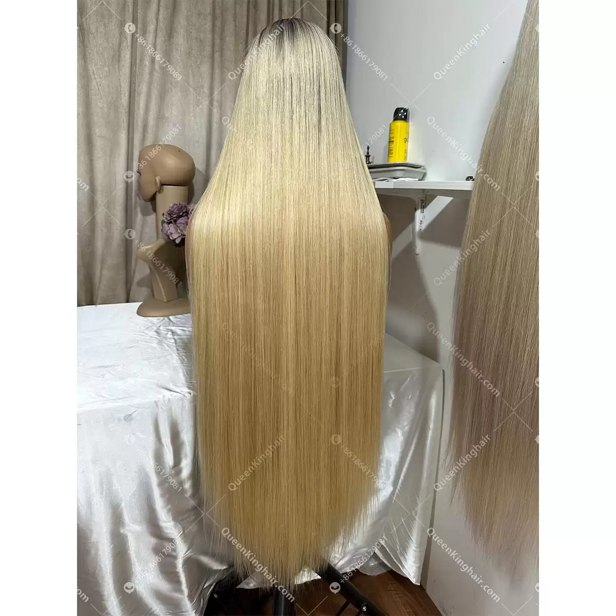 Double drawn virgin hair 13x6 transparent lace Smokey gray roots ombré blonde hair