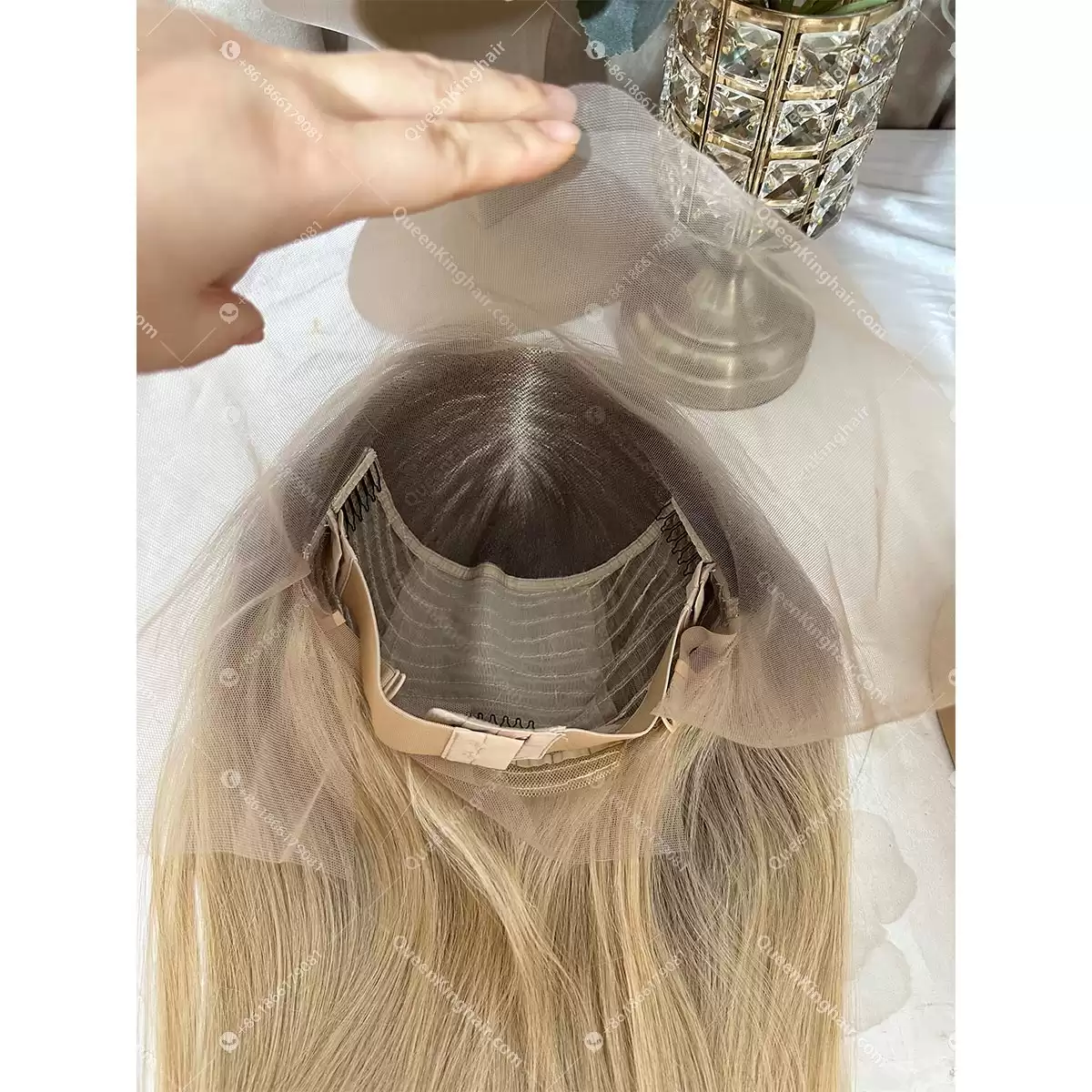 Double drawn virgin hair 13x6 transparent lace Smokey gray roots ombré blonde hair