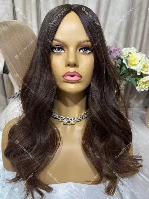 20 inches Jewish Wig natural ombré brown European virgin hair with 4x4 silk base double drawn no short hair