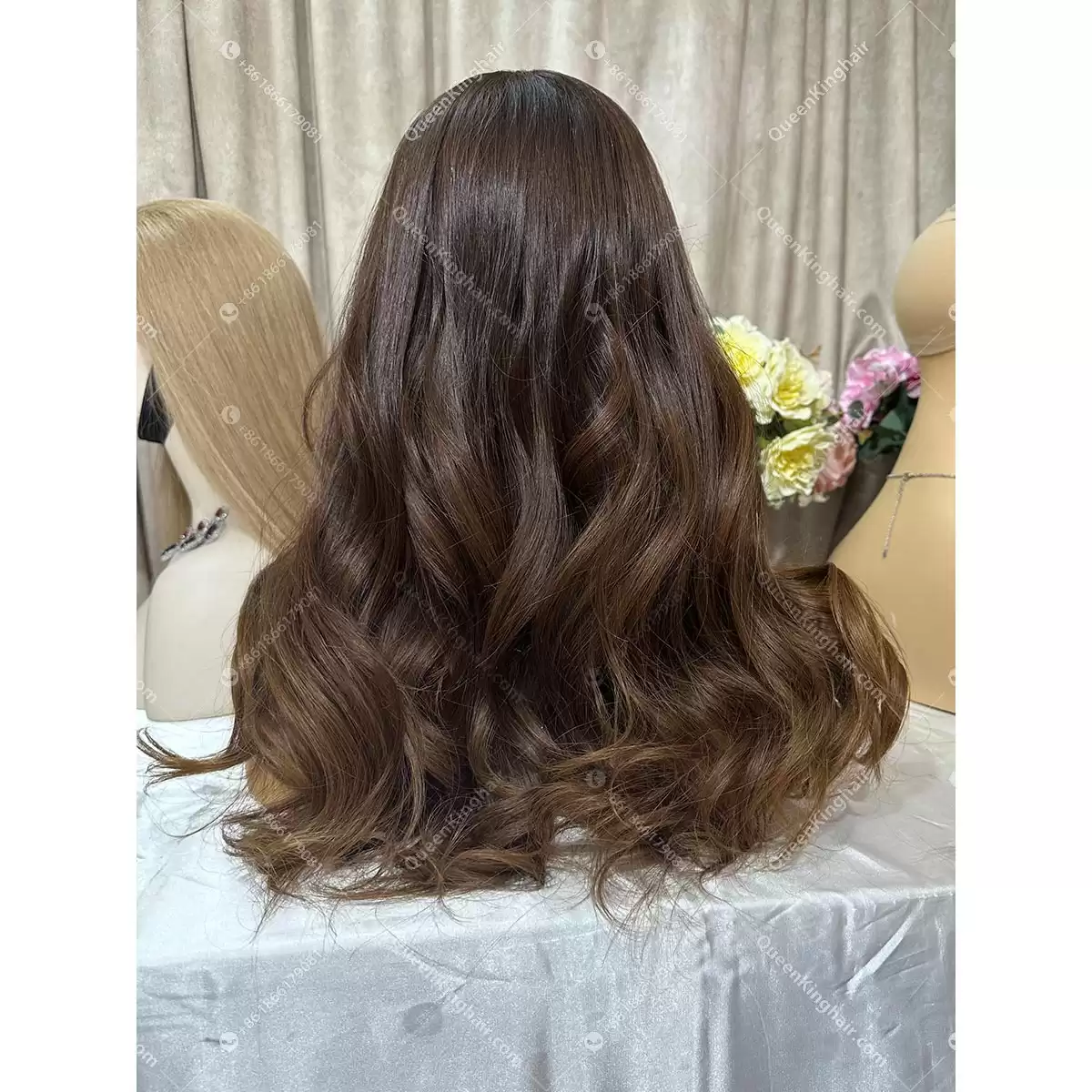 20 inches Jewish Wig natural ombré brown European virgin hair with 4x4 silk base double drawn no short hair