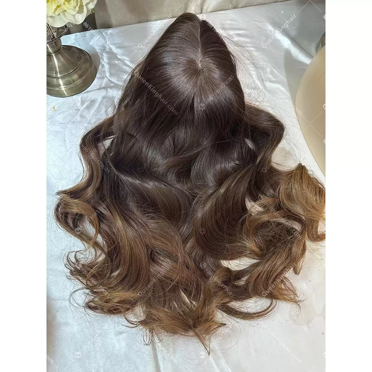 20 inches Jewish Wig natural ombré brown European virgin hair with 4x4 silk base double drawn no short hair