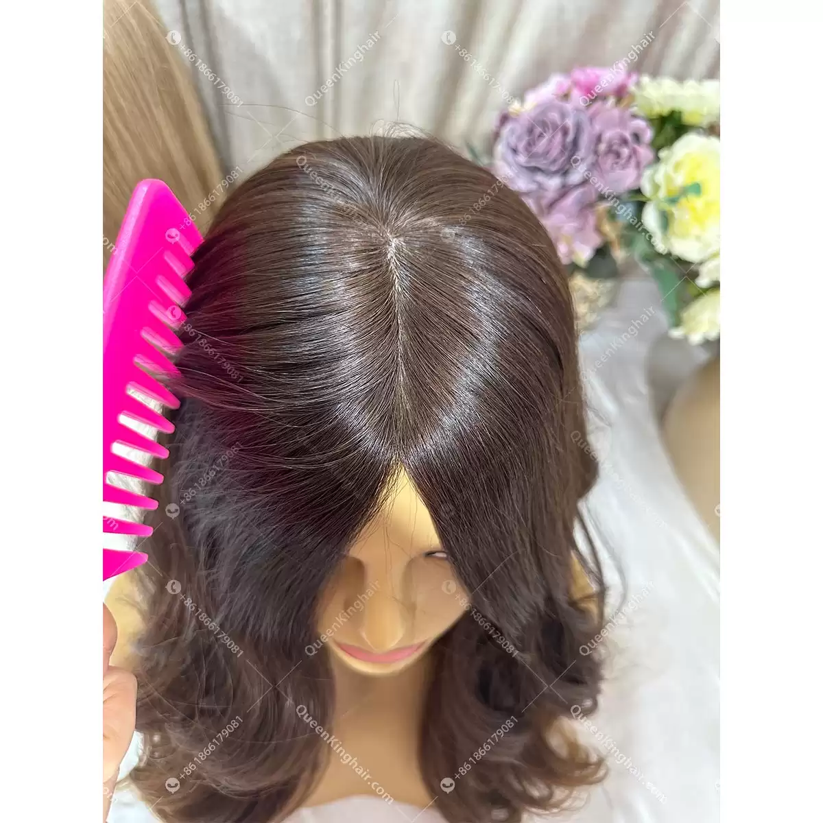20 inches Jewish Wig natural ombré brown European virgin hair with 4x4 silk base double drawn no short hair