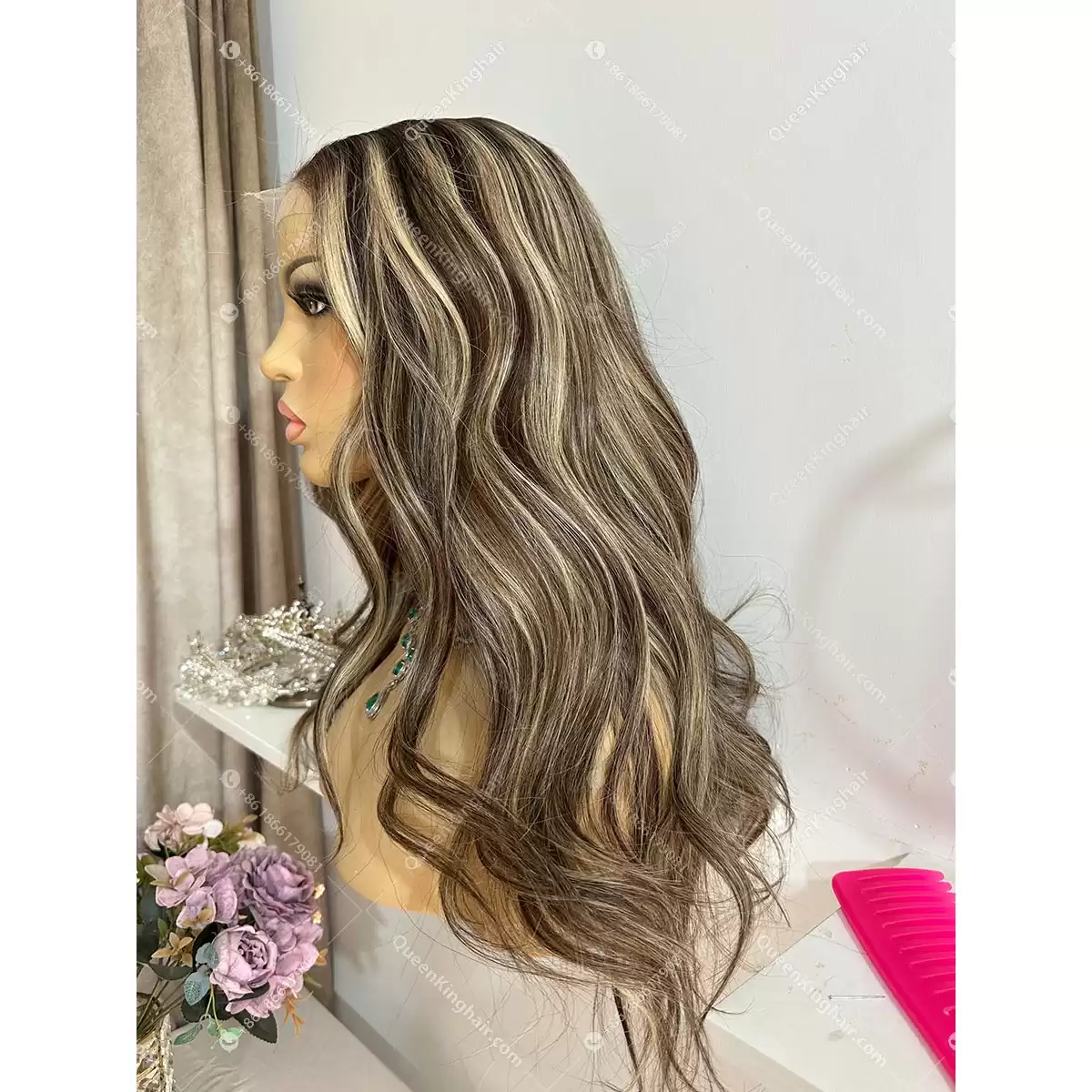 1705387160-08 18 5x5 Hd lace dark brown roots with honey blonde balayage 250% density