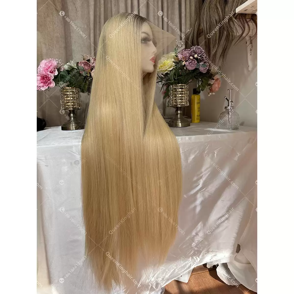 30 inches ombré blonde Smokey grey roots 13x6 With 5x5 Silk Base double drawn virgin hair 300 grams