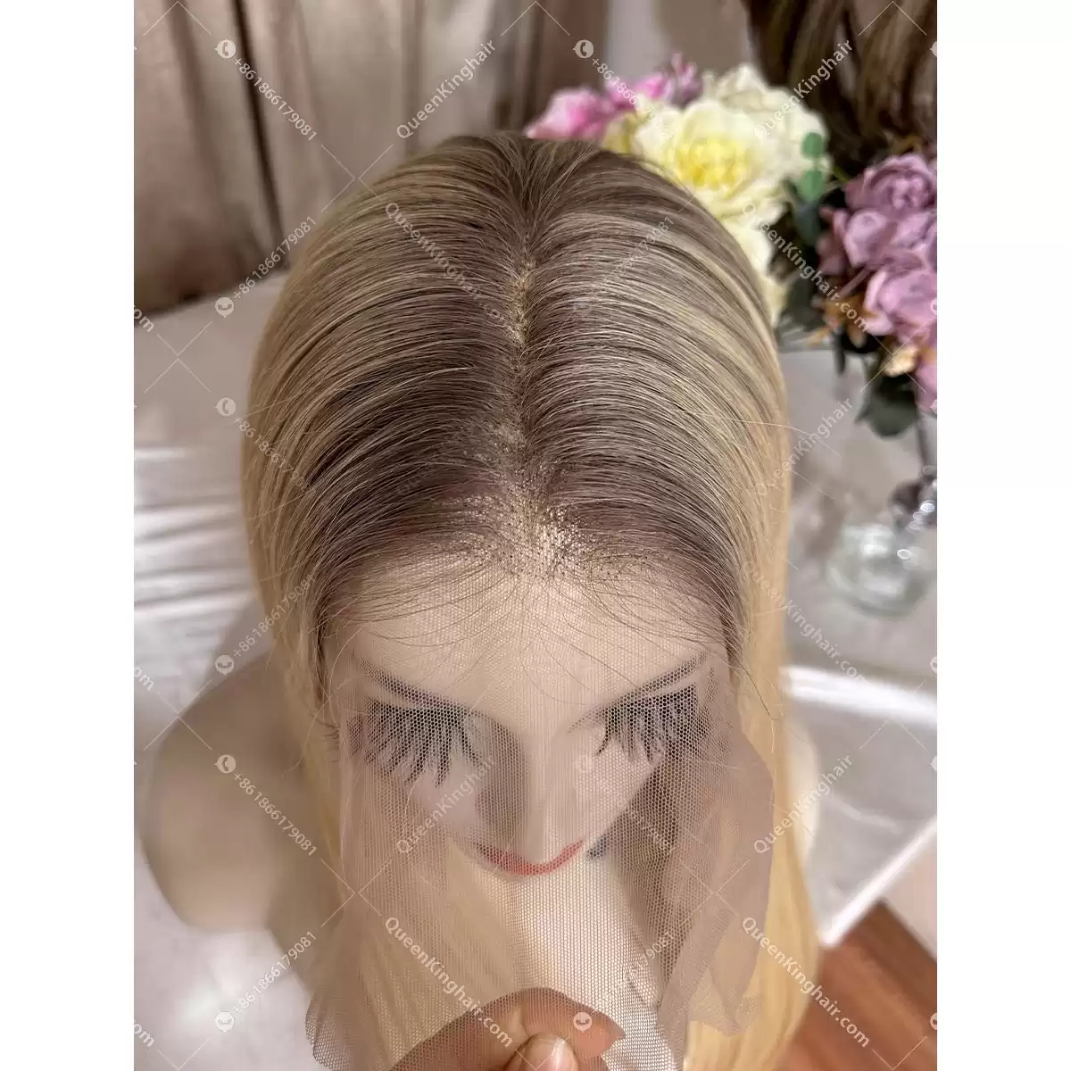 30 inches ombré blonde Smokey grey roots 13x6 With 5x5 Silk Base double drawn virgin hair 300 grams