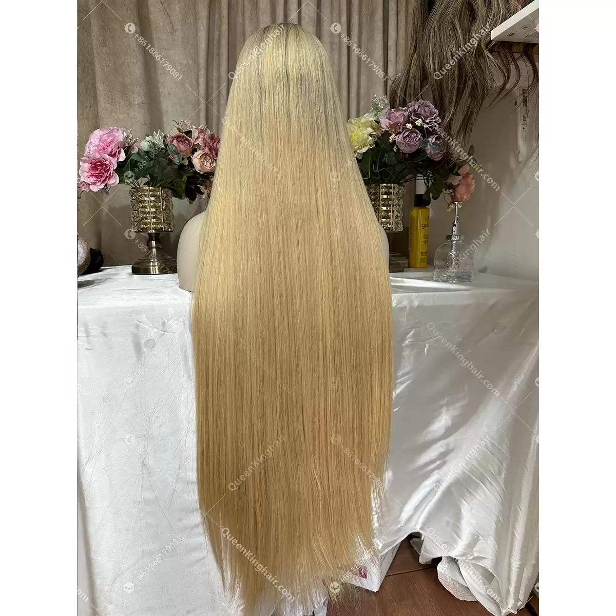 30 inches ombré blonde Smokey grey roots 13x6 With 5x5 Silk Base double drawn virgin hair 300 grams