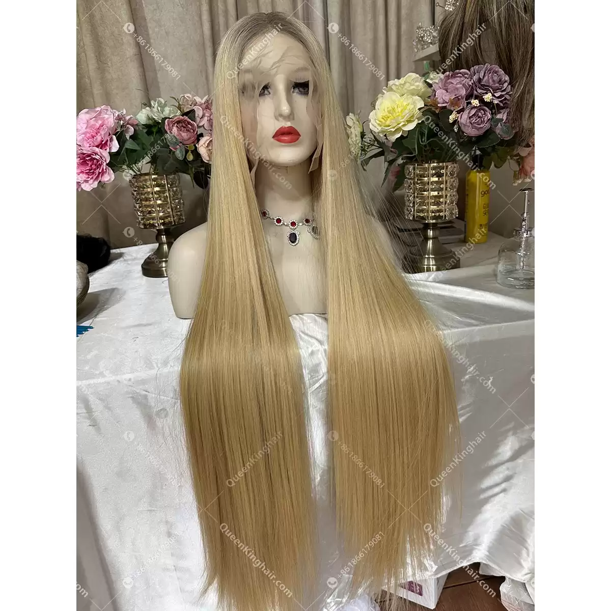 30 inches ombré blonde Smokey grey roots 13x6 With 5x5 Silk Base double drawn virgin hair 300 grams