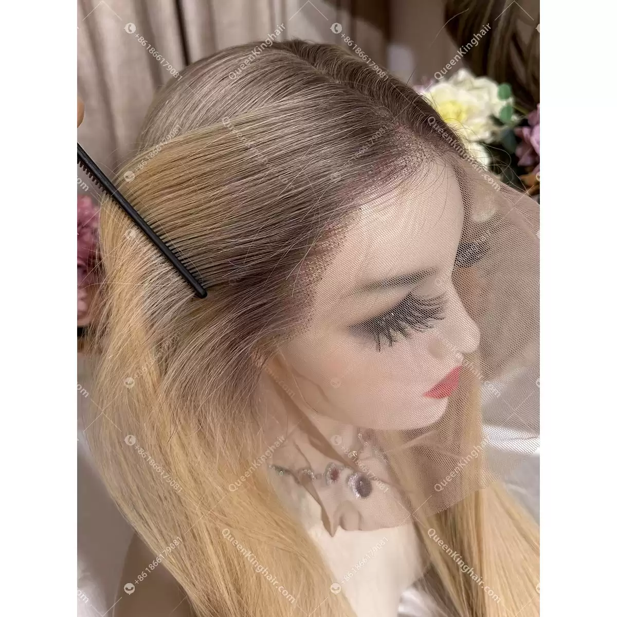 30 inches ombré blonde Smokey grey roots 13x6 With 5x5 Silk Base double drawn virgin hair 300 grams