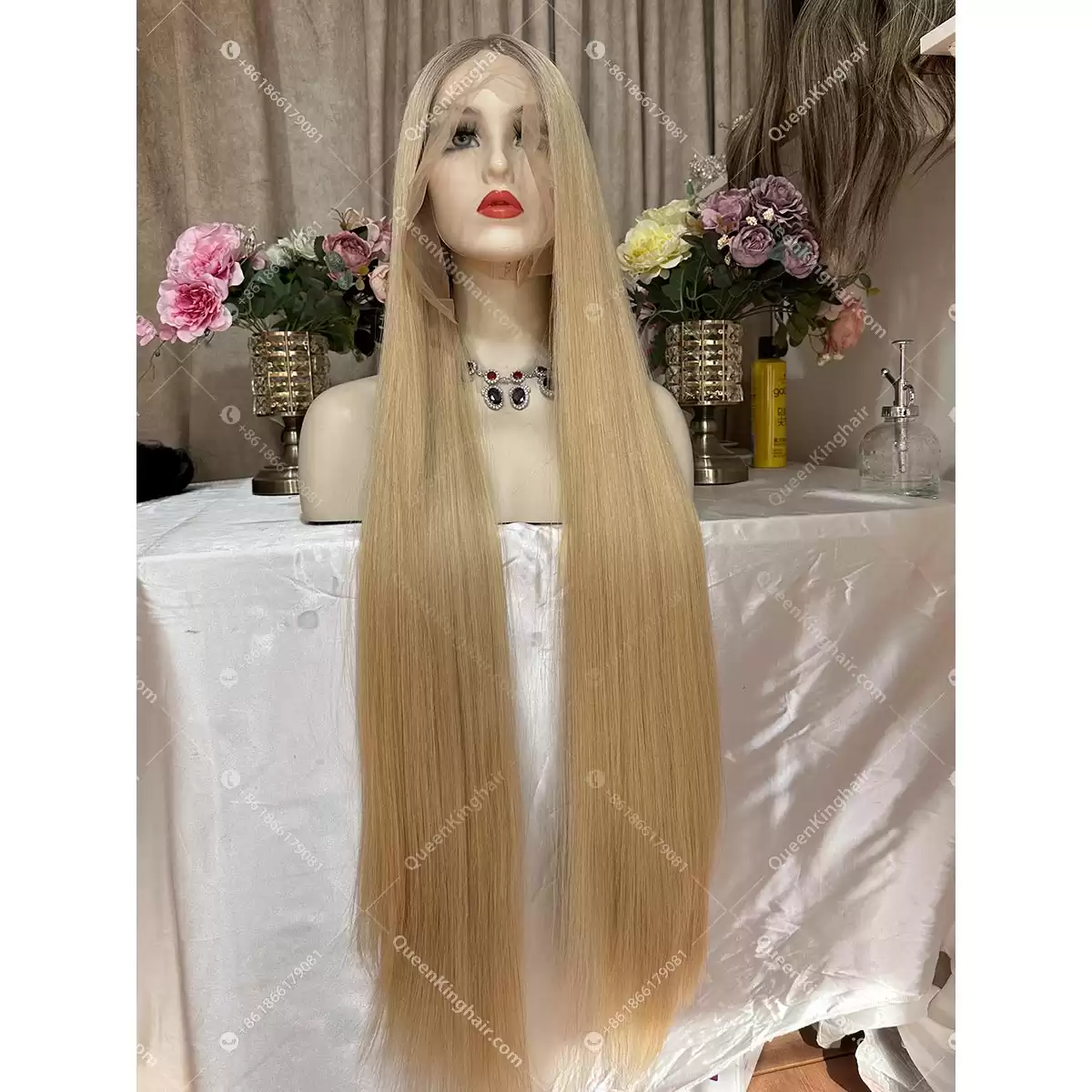 30 inches ombré blonde Smokey grey roots 13x6 With 5x5 Silk Base double drawn virgin hair 300 grams