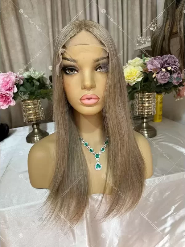 16 inches 5x5 with 4x4 silk base transparent lace double drawn virgin hair mixed color grey hair