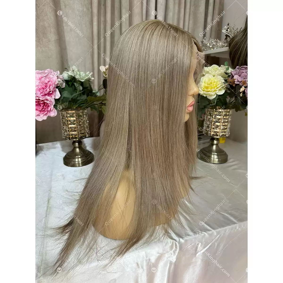 16 inches 5x5 with 4x4 silk base transparent lace double drawn virgin hair mixed color grey hair