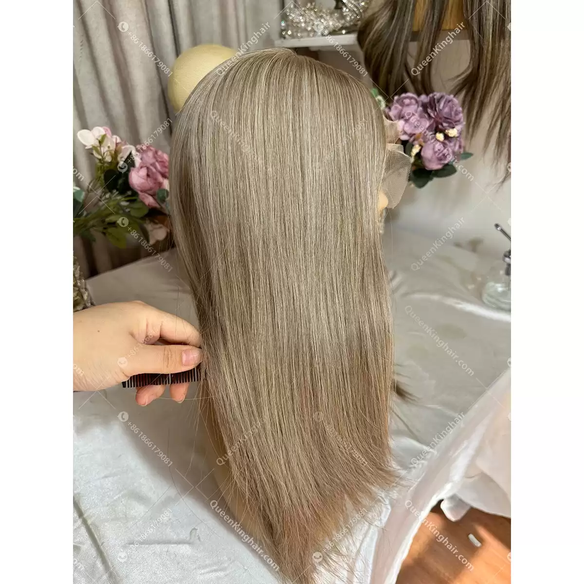 16 inches 5x5 with 4x4 silk base transparent lace double drawn virgin hair mixed color grey hair
