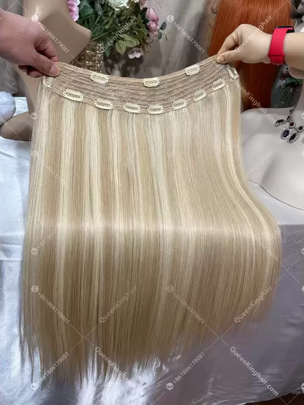 22 inches 300 grams big clip in European virgin hair extensions balayage color blonde