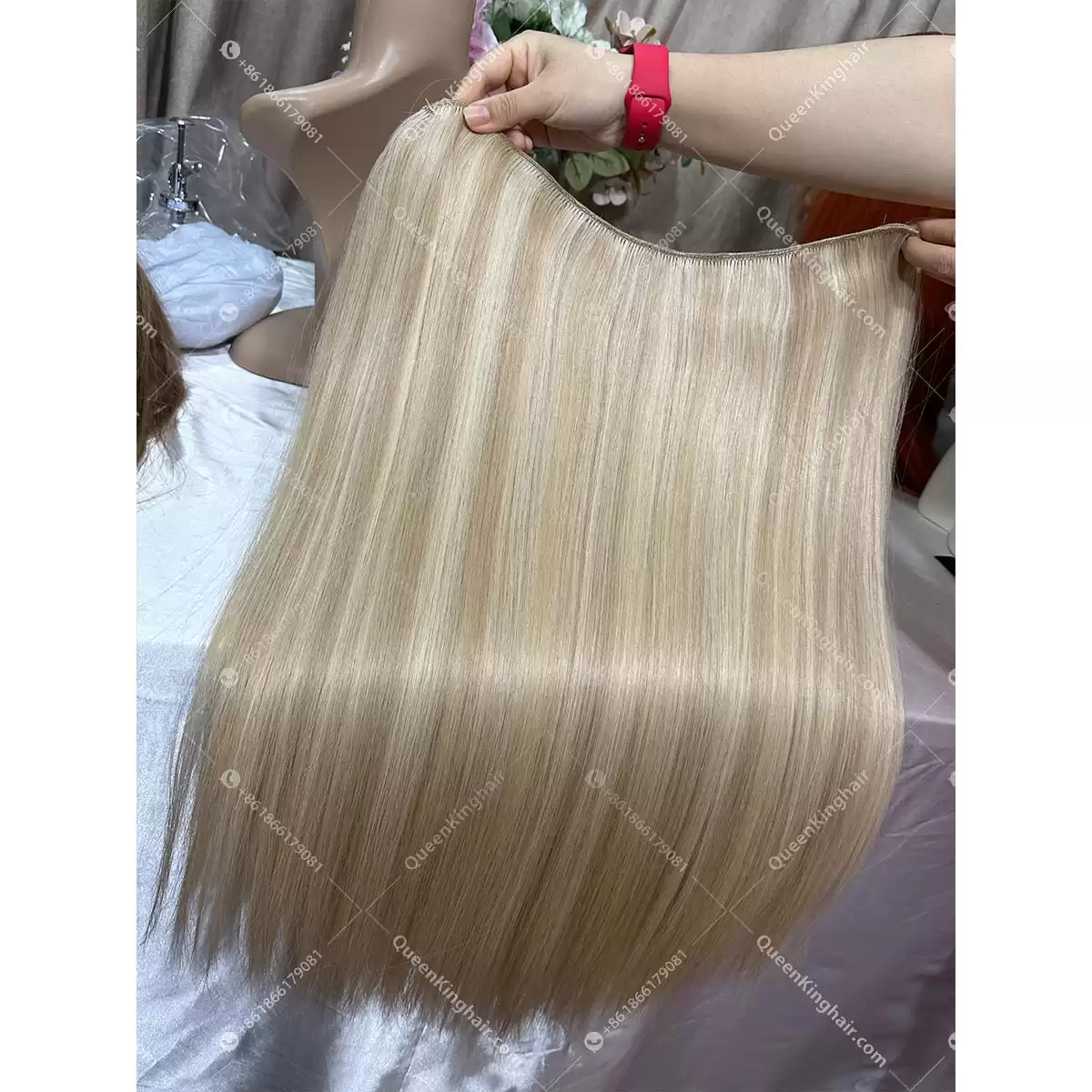 22 inches 300 grams big clip in European virgin hair extensions balayage color blonde
