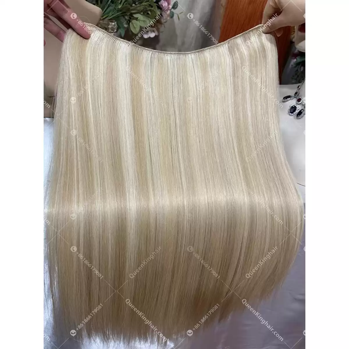 22 inches 300 grams big clip in European virgin hair extensions balayage color blonde