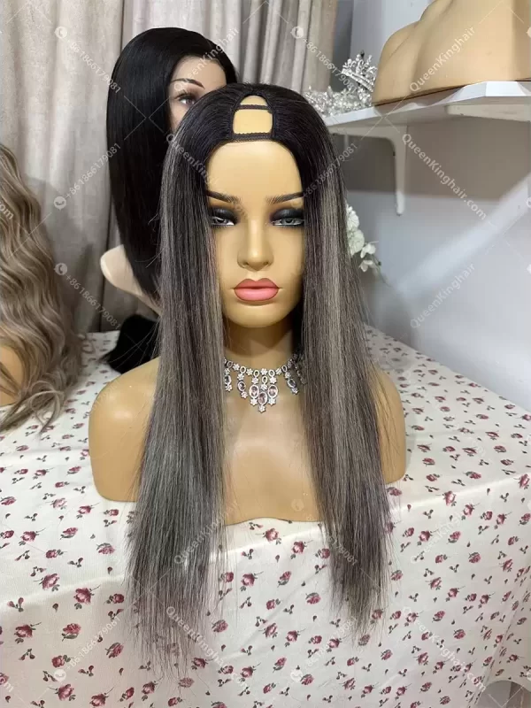 20 inches v part medium size cap with 3 clips inside the cap 200 grams dark brown with blonde highlights wavy