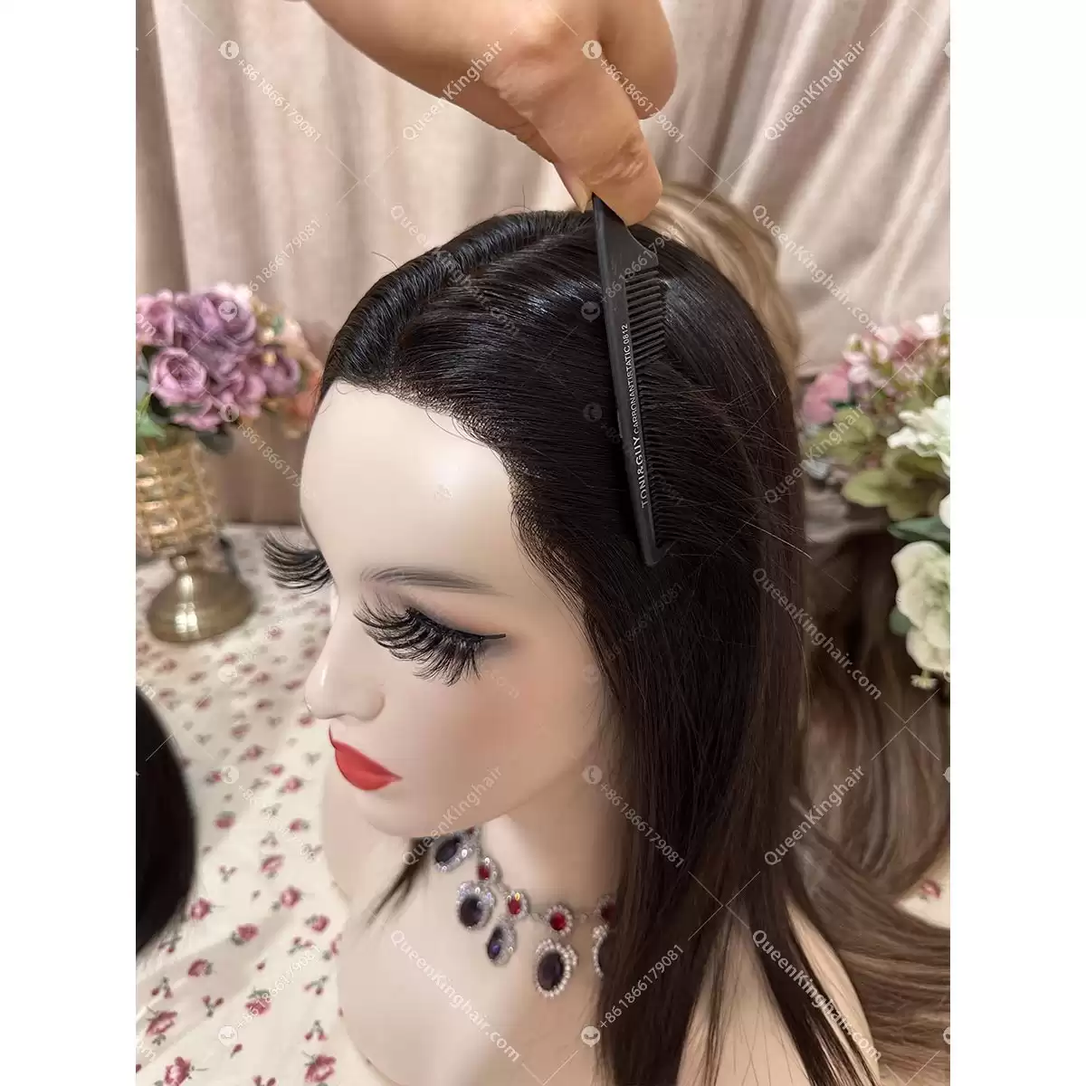 1711611512-05 Russian hair natural color and texture medical wig all handmade ear to ear Hd lace with silk base invisible knots 12 to 16 inches