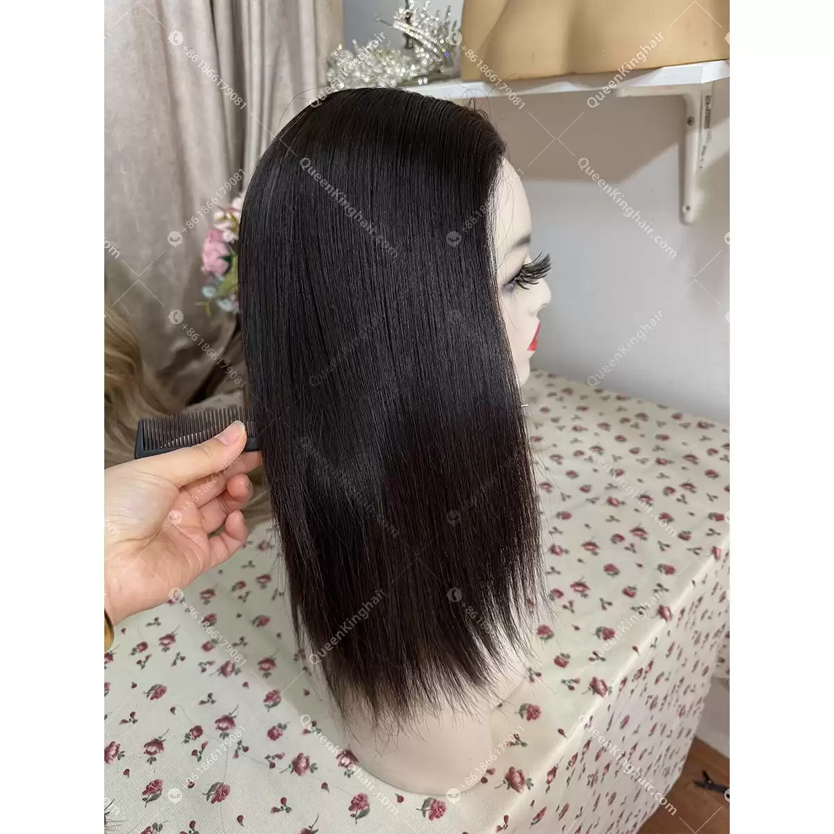 12 inches full lace medical wig double drawn virgin hair natural color