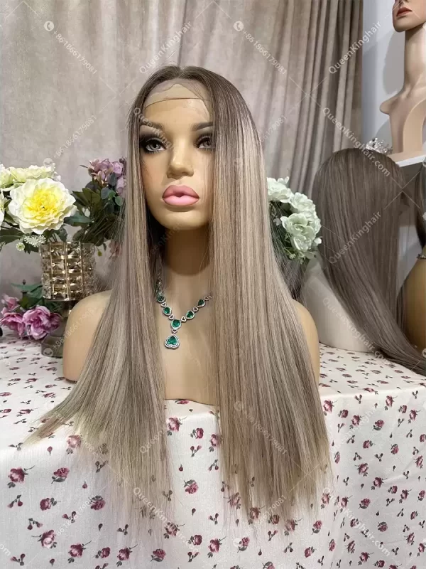 Double drawn virgin hair ashy blonde balayage color 13x6 ombré blonde