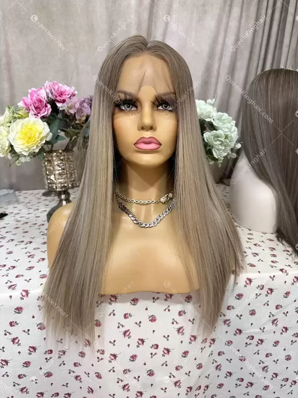 Double drawn virgin hair ashy blonde balayage color 13x6 ombré blonde