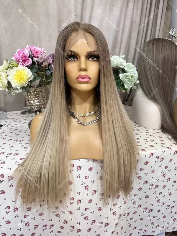 Double drawn virgin hair ashy blonde balayage color 13x6 ombré blonde