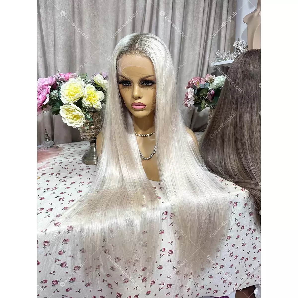 Ombré white blonde remy hair 13x6 transparent lace and Hd lace ashy brown roots