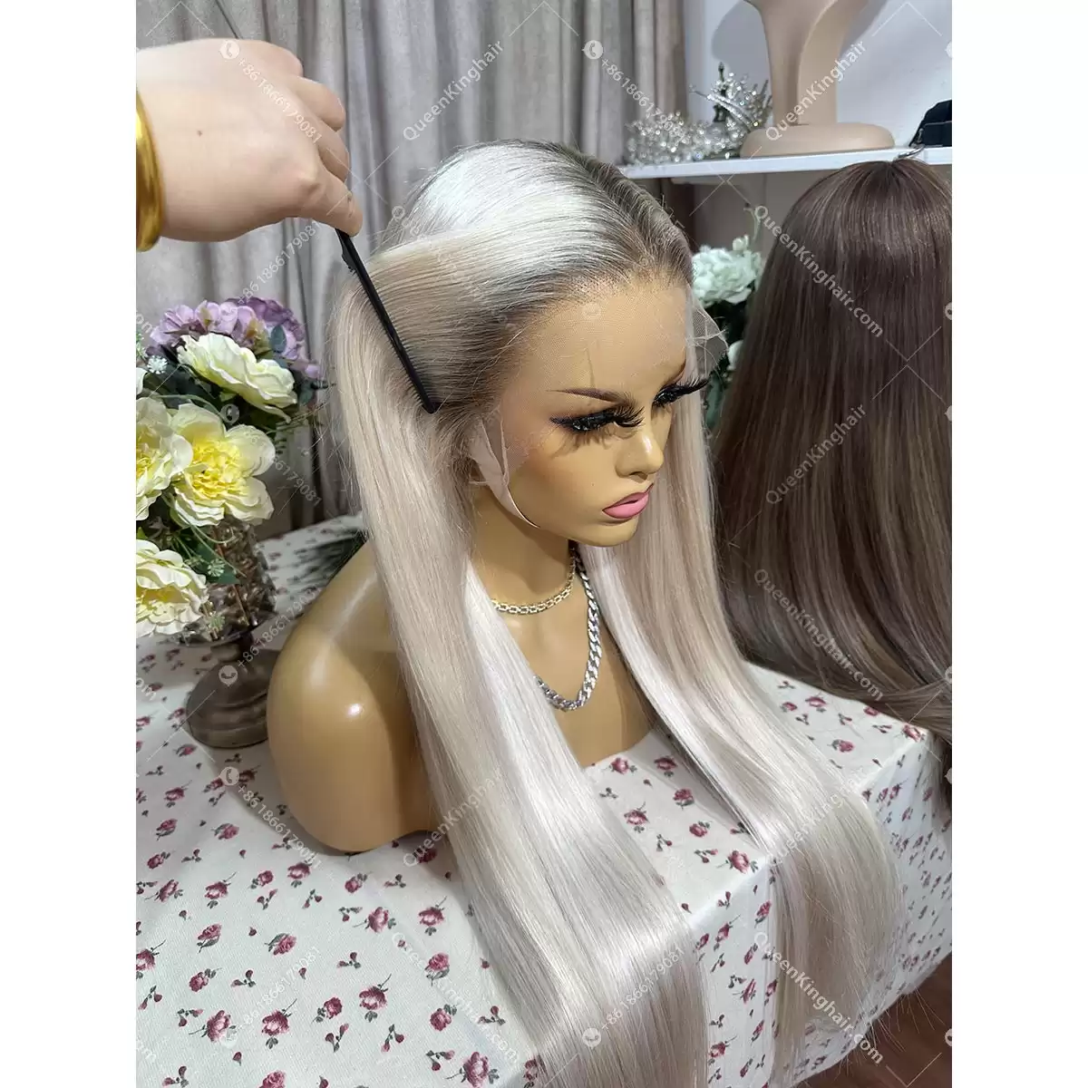 Ombré white blonde remy hair 13x6 transparent lace and Hd lace ashy brown roots