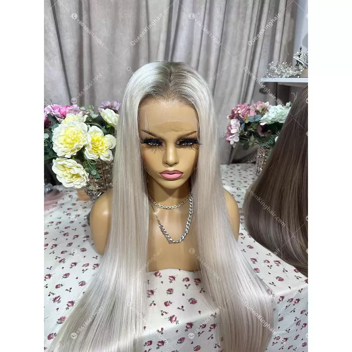 Ombré white blonde remy hair 13x6 transparent lace and Hd lace ashy brown roots
