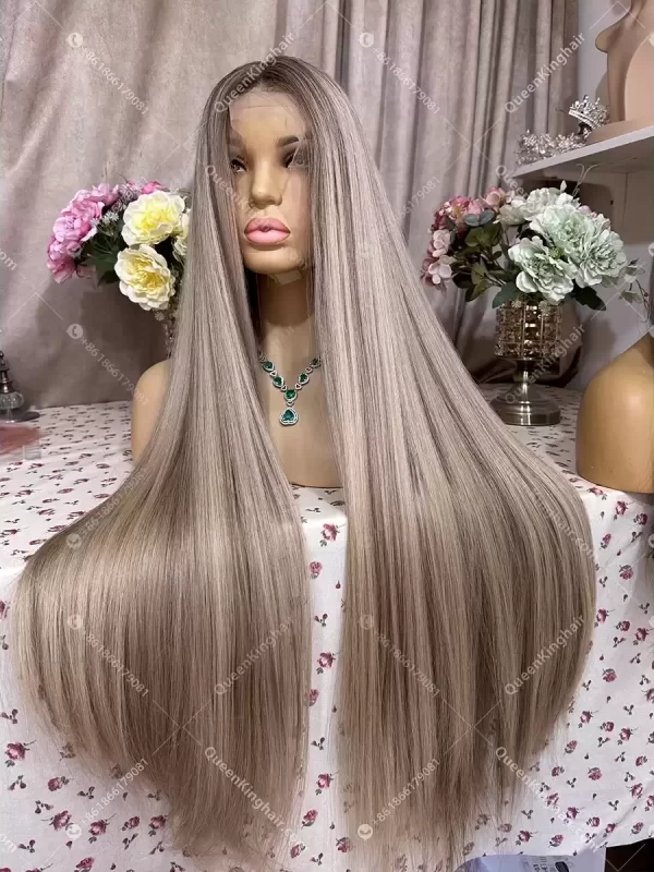 50% deposit of 30 inches jewish wig with 4x4 silk base and hd lace hairline 500 grams double drawn virgin hair ashy blonde balayage color wig
