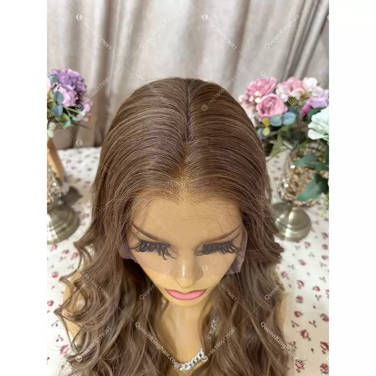 Brunette color wig dark brown with some honey blonde balayage 13x6 double drawn virgin hair