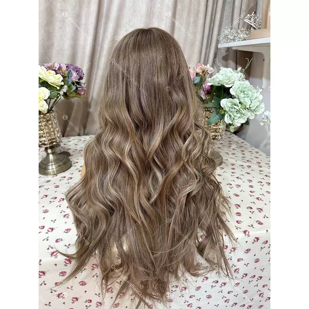 Brunette color wig dark brown with some honey blonde balayage 13x6 double drawn virgin hair