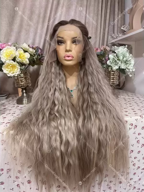 30 inches 13x6 transparent lace 500 grams double drawn virgin hair ashy blonde balayage color wig