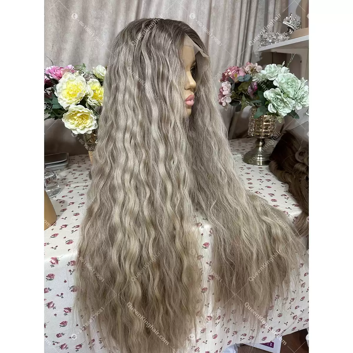 30 inches 13x6 transparent lace 500 grams double drawn virgin hair ashy blonde balayage color wig