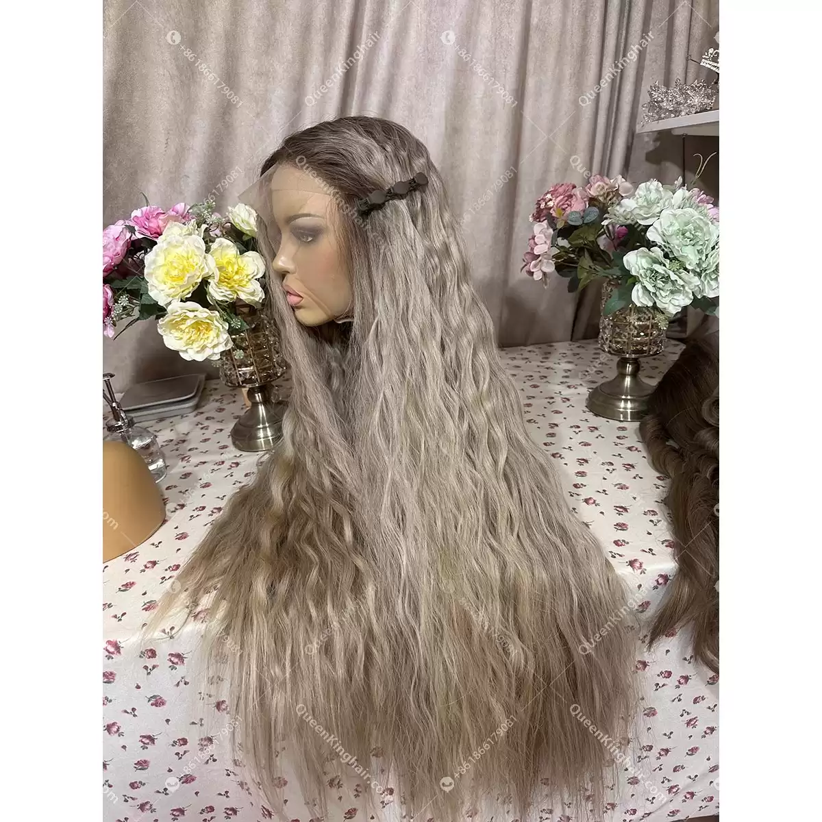 30 inches 13x6 transparent lace 500 grams double drawn virgin hair ashy blonde balayage color wig