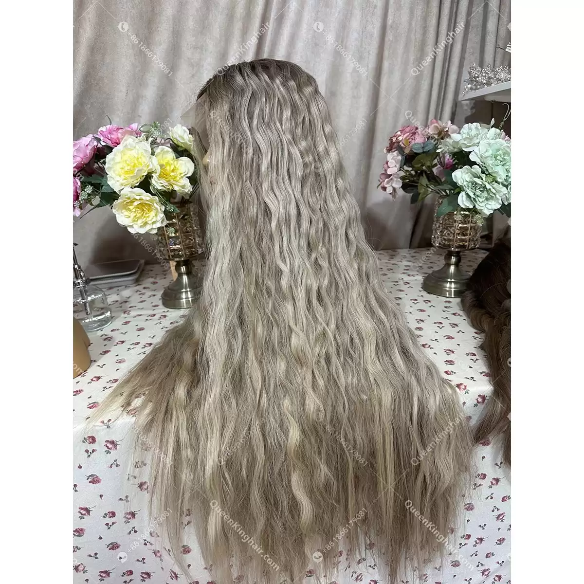 30 inches 13x6 transparent lace 500 grams double drawn virgin hair ashy blonde balayage color wig